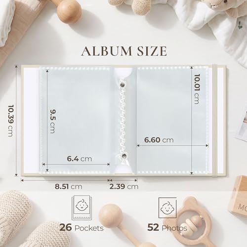 Vienrose Polaroid Fotoalbum Einsteckalbum Photo Album für Fujifilm Instax Mini Film Stoffgebunden Kompatibel mit Mini 12 11 9 und Polaroid Snap PIC-300 52 Taschen, Beige