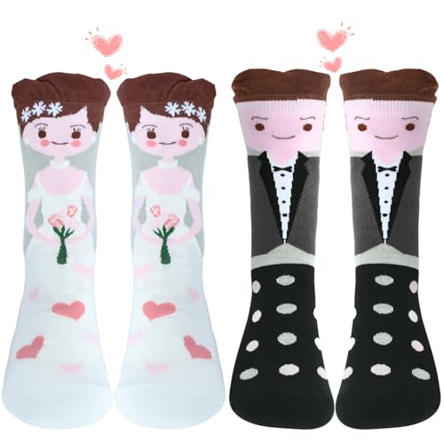 IHLOOTD Calcetines de Boda 2 Pares Calcetines para Parejas Novia y Novio Calcetines Divertidos Boda Regalo de Bodas