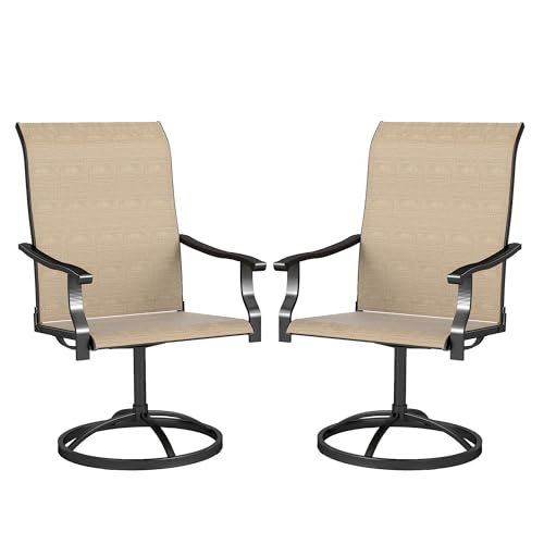 Outsunny Outdoor Patio Swivel Chairs Set of 2, High Back Patio Dining Chairs with All-Weather Mesh Fabric and Metal Frame for Backyard, Lawn, Porch or Garden, Brown