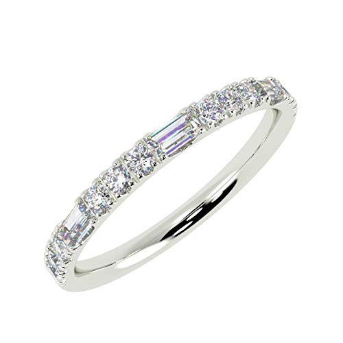 Bague or blanc 375 diamant brillant baguette femme enfant mixte