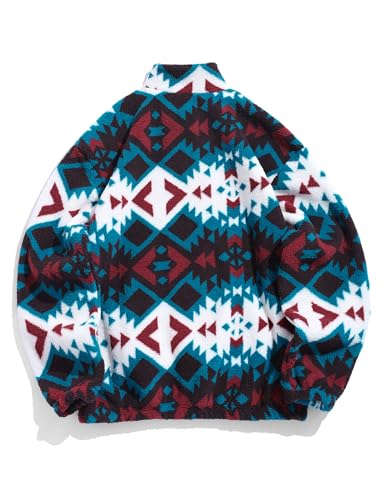 Image of ZAFUL Men 1 /4 Zipper Sweatshirt Ethnic Aztec Printed Kangaroo Pocket Fall Winter Pullovers Jacket Unisex Hoodie Tops