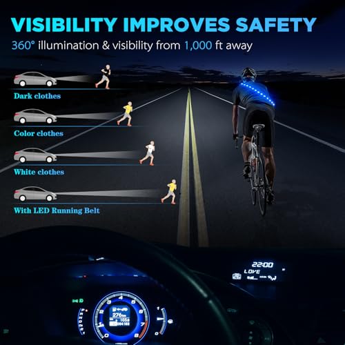 Higo Rechargeable LED Running Belt – Reflective Adjustable Glowing Waistband, Safety Running Lights for Runners, High Visibility Gear for Night Running, Cycling & Hiking (Blue) - image 3