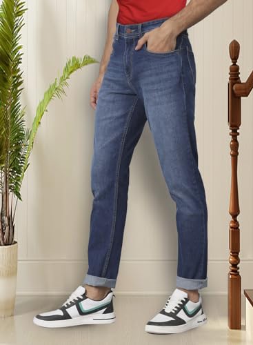 Image of i'sol Men's Tapered Fit Solid Mid-Rise Stretchable Casual Jeans