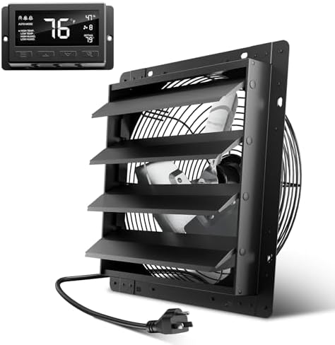 Hon&Guan Industrielle Abluftventilator 350mm EC-Motor Super Luftmenge 2200m³/h Wandventilator mit Teuchtigkeitssensor Temperatursensor Ganzmetallgehäuse Fensterläden Wandlüfter für