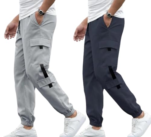 Image of Men's Track Pant Combo - Cargo Style Jogger Pants | Lycra Blend | Full Elastic Waist | Comfortable Casual Bottoms