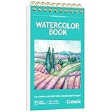 Creazic Small Watercolor Sketchbook, 3.5" x5.5”(140lb/300g), Spiral Bound with Tear Line. Artist Water Color Paper, Portable Travel Notebook for Watercolor or Quick Sketch - Ideal for Kids & Adults