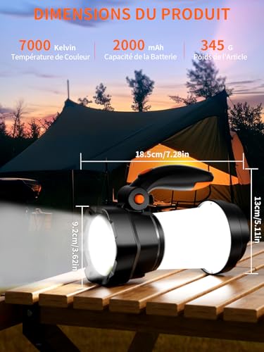Torche rechargeable avec manivelle et lanterne de camping 2 en 1 durable - 7