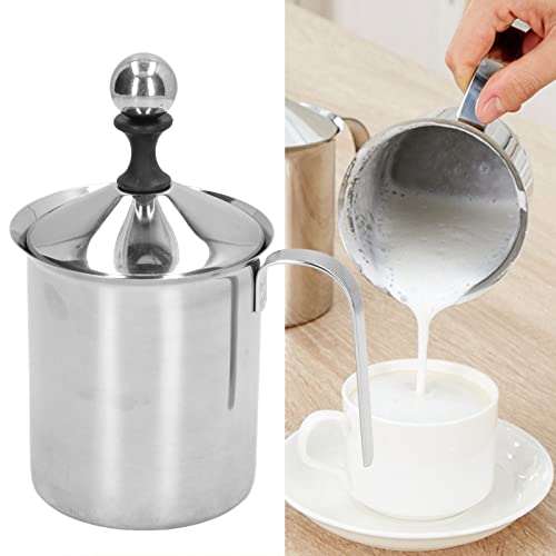 Leite espumador de leite, 800 ml de aço inoxidável manual espumador de leite de camada dupla copo co
