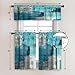 MCALK Turquoise Blackout Kitchen Curtains Tiers and Valances Set 3 Piece for Windows Grey Kitchen Window Curtains Set,Modern Abstract Art Valances for Living Room(36