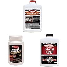 Roebic K-77 Root Killer for Sewer and Septic Systems & FRK-1LB Foaming Root Killer, Clears Pipes and Stops New Growth, White & K-97 Main Line Cleaner, Exclusive Bacteria Digests Paper, Fats, 32 Ounces