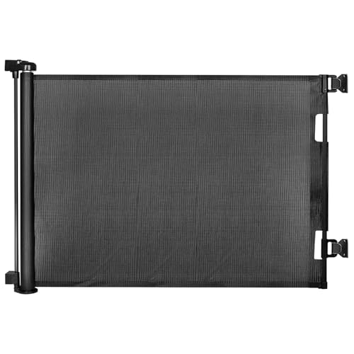 Retractable Baby Gates for Stairs, Mesh Dog Gate for Doorways, 33.6" Tall, Expands to 55" Wide,Pet Safety Essential Fit for Baseboards, Wide Toddlers Gates for Hallways, Indoor & Outdoor,Black