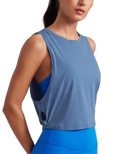 Image of CRZ YOGA Pima Cotton Dropped Armhole Tank | Workout, Naturally Soft, Loose Fit, Crop, Crewneck, Knotted Sides, Sleeveless Tops for Women