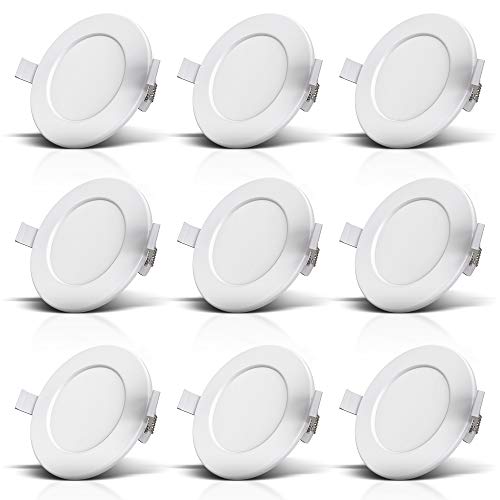 B.K.Licht lot de 9 spots encastrables spéciales salle de bain IP44, protégés contre les projections du0092eau, ultra plat, Ø115mm, modules LED 6W, lumière blanche chaude