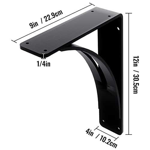 Homishare 2Pcs Heavy Duty Shelf Brackets 9 X 12 X 4", Steel Brackets 450Lbs Load Capacity, Triangle Support Mantel Brackets , Diy Metal Shelf Brackets Matte Black #TOP1