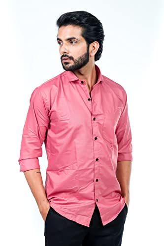 Image of HARPITA Men's Solid Regular Fit Cotton Casual Shirt with Spread Collar & Full Sleeves
