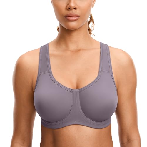 SYROKAN Women's Max Control Solid High Impact Plus Size Underwire Sports Bra Mist Grey 36D