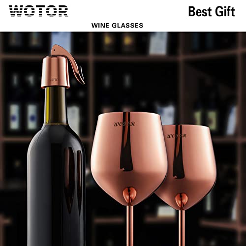 Wotor Rose Gold Wine Glasses Set Of 2 With Wine Stopper, 18Oz Unbreakable Copper Wine Glasses, Stainless Steel Wine Glass - Fancy, Unique And Cool Portable Metal Wine Glass For Outdoor, Travel, Picnic #TOP6