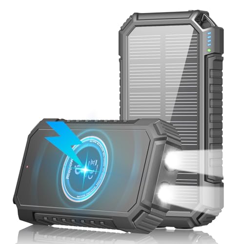 Riapow Chargeur Solaire 26800mah, Batterie Externe sans Fil 3 Sorties