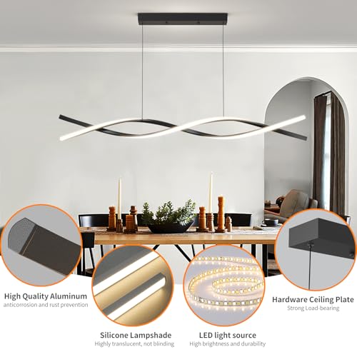 Modern LED Ceiling Pendant Light, 47IN Modern Chandelier with Remote Control 3000k-6500K Adjustable Color Temperature, Aluminum Island Lighting Lamp for Dining Room, Living Room, Island by Mikeru - Used condition - Image 2