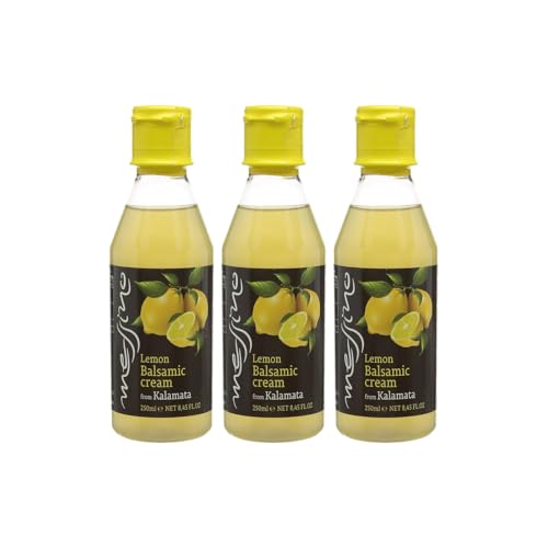 Messino Crème Balsamique Blanche Grecque au Citron 3 x 250 ml (750 ml) | Glace Gourmet Méditerranéenne à Base de Moût de Raisin & Citrons Grecs |...