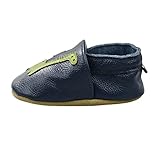 Größe: EU 2122 iEvolve Babyschuhe Baby Krabbelschuhe Baby Lauflernschuhe Kinder Hausschuhe aus weichem Leder Einfarbig für Mädchen und Jungen(Marineblau Dinosaurier,12-18 Monate)