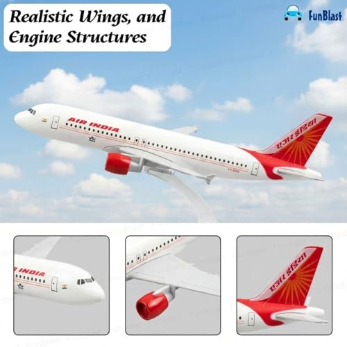 Image of FunBlast Diecast Aeroplane Scale Model - Airplane Miniature Model Only for Display, Size -14 Cm (A320-Air India)