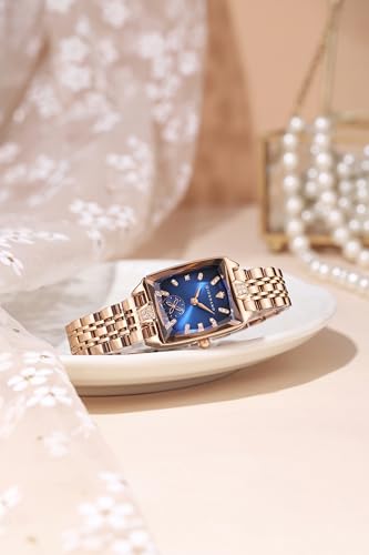 Image of Giordano Analog Watch for Women - Rectangular Dial, Crystal Hour Markers and Rose Gold Stainless Steel Strap