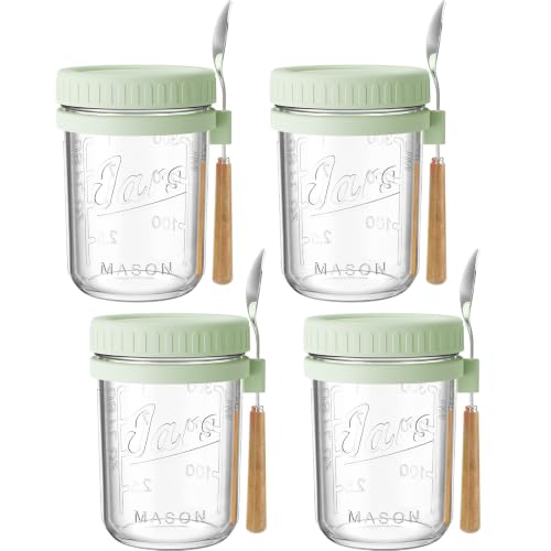 Image of HomArtist 16oz Overnight Oats Containers with Lids and Spoons, 4 Pack Green