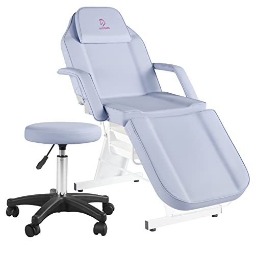 Luxmars Facial Table Massage Bed Spa & Salon Facial Tattoo Chair With Double Storage Drawer And Spa Stool Professional Massage Facial Lash Bed Beauty Treatment Equipment-Purple #TOP8