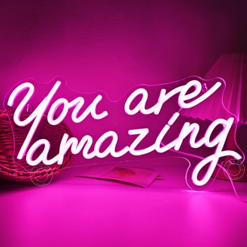 SYLHOME Pink You Are Amazing Led Neon Light Sign Girls Bedroom Kids Room Wall Decor Sign Wedding Birthday Christmas Graduation Party Sign Student Gifts USB 15.75" X 8.94" by SYLHOME - Used condition - Image 2