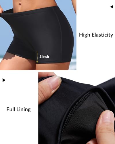 Yonique Womens Swim Shorts Solid Tankini Bottoms Swimsuit Bottoms(Available in Plus) Black M