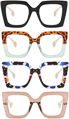 Murddoa 4 Pack Oversized Square Blue Light Blocking Glasses Cute and Stylish Eyeglass Frames for Women UV400 Protection Eyewear(4 Pairs)