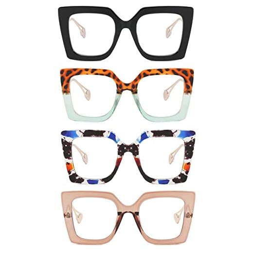 Murddoa 4 Pack Oversized Square Blue Light Blocking Glasses Cute and Stylish Eyeglass Frames for Women UV400 Protection Eyewear(4 Pairs)