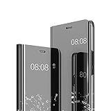 Alsoar ersatz für iPhone XS Hülle,iPhone X Handyhülle Spiegel Clear,Flip Schutzhülle Slim Clear View Tasche Mirror mit Standfunktion Kratzfest Scratch 360 ° Full Body Case für iPhone XS/X (Schwarz)