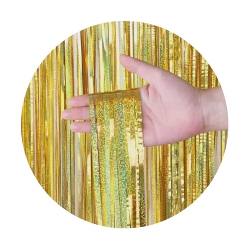 Kit 2 Cortinas Glitter Metalizadas e 10 Balões Coração Estrela Metalizado Festa Decoração- Dourado