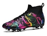 VAXAV Women's Men's Fashion Sports High-Top FG Trainers Cleats Football Sneakers Long Studs AG Soccer Shoes Black 10/8.5 US