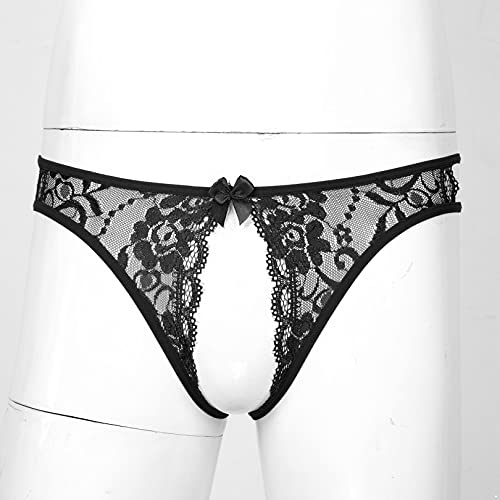easyforever Men's Sheer Lace Briefs Sissy Hollow Out Underwear Moon Crossdress Panties Lingerie3