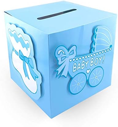 Tytroy Baby Shower Wishing Well Card Box Cute Decoration Rattle Pretty Keepsake Carriage (Blue)