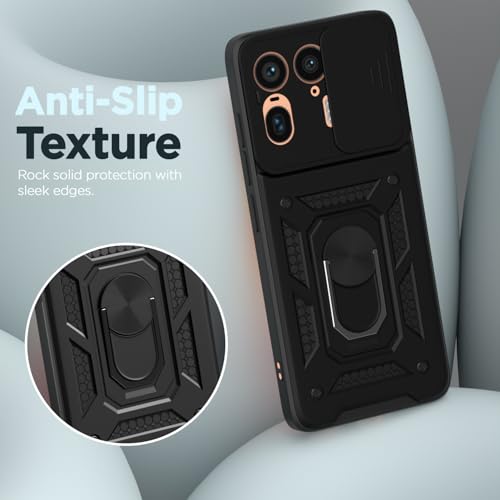 Image of Pikkme Back Cover for Motorola Moto Edge 50 Ultra 5G | D10 Tough Armor | 360 Protection Case | Sliding Camera Shield Cover & Ring Holder Stand Bumper Case (Black)