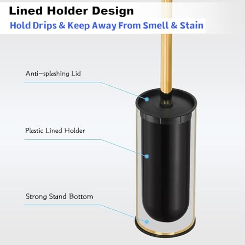 Stainless Steel Toilet Brush and Holder, free standing,Heavy Duty Cleaner for Bathroom, Gold - Image 3