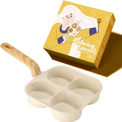 4 Cups Egg Pans-1.46in Deepen Egg cups，Omelette Pan Nonstick Easy Clean Crepe Mold for Breakfast Sandwiches Compatible with Gas Stove and Induction Cookware, 7.7 * 7.7in