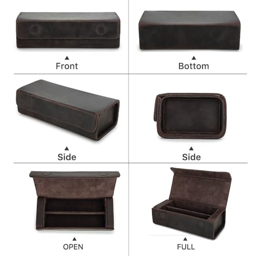Image of CONTACTS Genuine Leather Sunglasses Travel Case Hard Eyeglasses Box Vintage Eyewear Holder Travel Accessories
