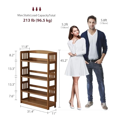 Image of AnywaysWood 4 Tier Solid Wood Open Shelf Bookcase,Modern Wooden Display Bookshelf,Farmhouse Wide Bookshelves, Freestanding Storage Cabinet for Study Room Office Living Room sunroom