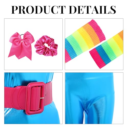 SATINIOR Women and Girl Doll Costume Accessories Set Unitard 80's Party Knit Leg Warmer, Patent Leather Belt, Bow Hair Tie (Blue,Small) by SATINIOR - Image 3