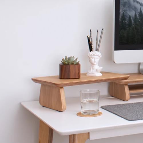 Image of Dual Monitor Stand Riser, Computer Monitor Stands for 2 Monitors, Extra Long Multifunctional Desktop Organizer Riser for Computer, Laptop (Brown)