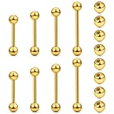 Msndnkwo 14G Nipple Tongue Rings Stainless Steel Straight Barbells Piercing Jewelry Short Long Bar Gold Bridge Piercings For Women Men 12Mm 14Mm 16Mm 18Mm Length Ball Size 5MM 6MM