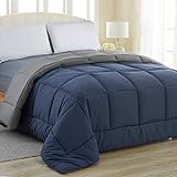 Equinox Comforter King - Duvet Insert - Quilted Down Alternative Comforter - Thick Comforter with Corner Tabs - Box Stitched 100% Microfiber Comforter (King, Navy Blue/Charcoal Grey)