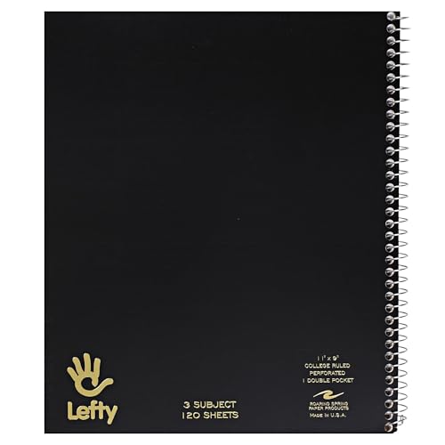 Image of ROARING SPRING Left Handed Spiral Notebook, 3 Subject, 11x9, College Rule