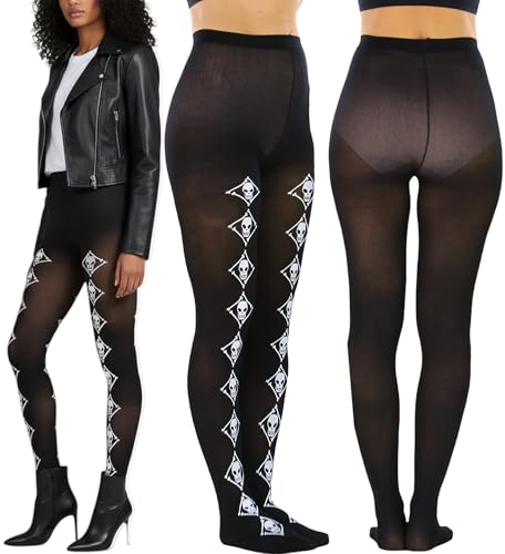 Image of ToBeInStyle Women's Skull Crossbones Skeleton Pirate Symbol Hosiery Tights & Thigh High Stockings