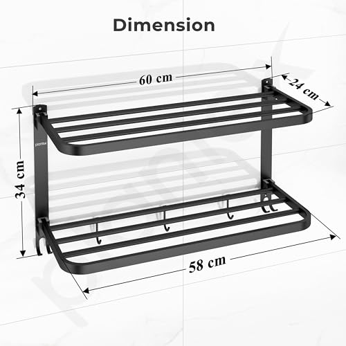 Image of Plantex Double Towel Rack for Bathroom /24 Inch Dual Towel Holder /Towel Bar /Towel Henger /Bathroom Accessories - Pack of 1 (Black)